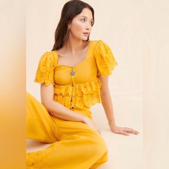 Anthropologie Abacaxi Seashell Embroidery Top Size Medium - Picture 1 of 8